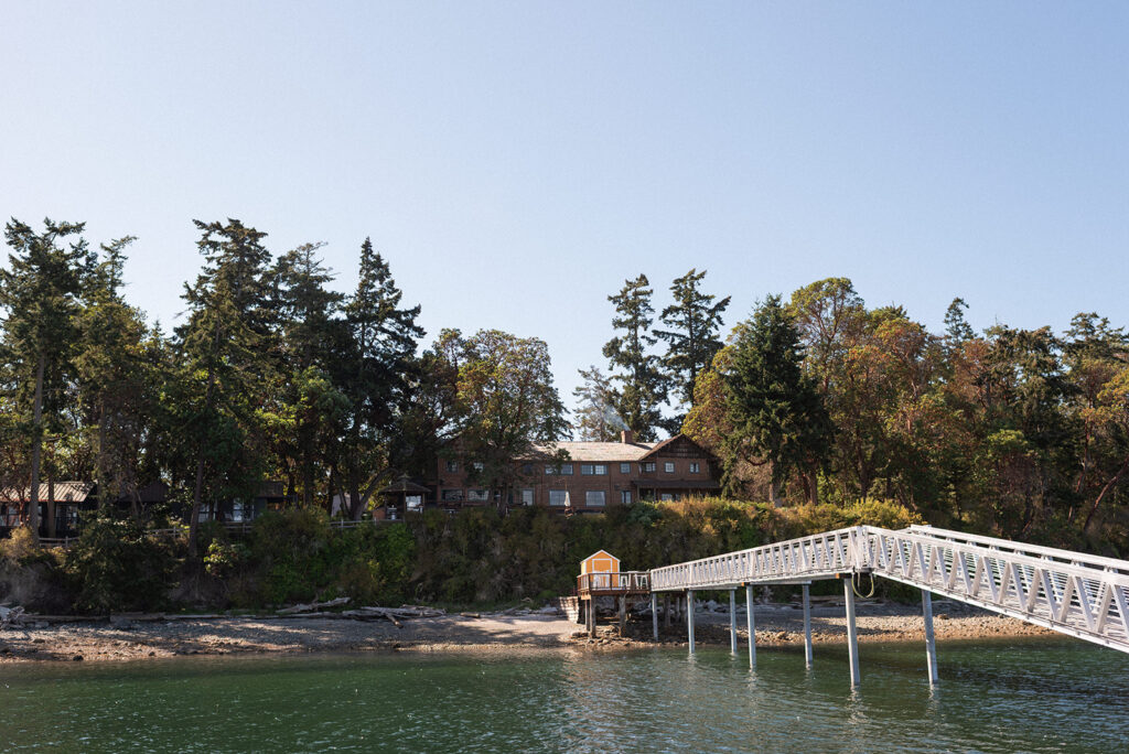 The Captain Whidbey inn is photographed from the dock over the private lagoon on the property