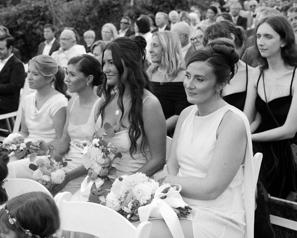b+w image of ri wedding guests