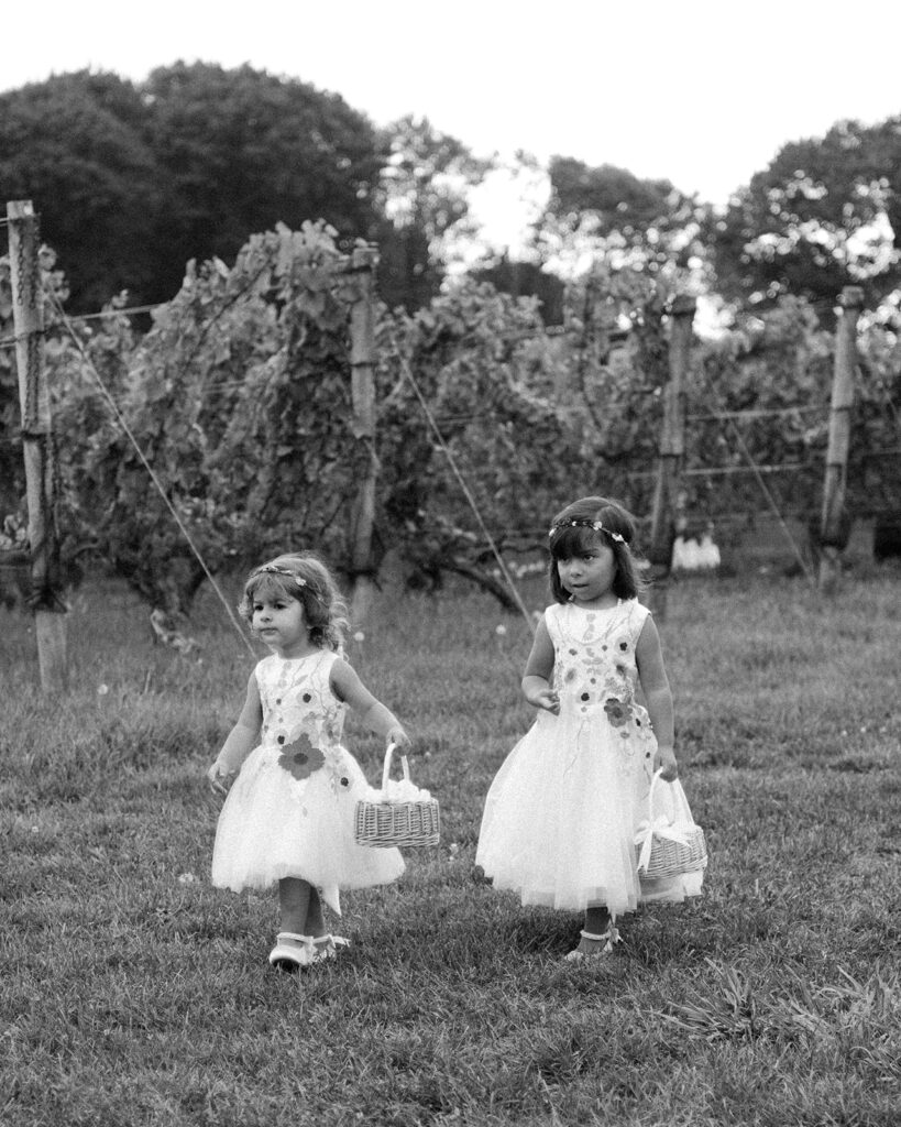 Flower girls at a new england vineyard wedding