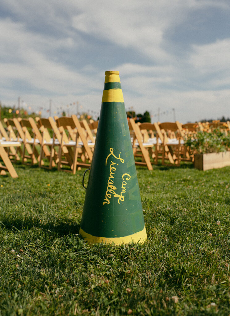 Summer camp themed wedding decor is photographed at Edison Granary, a washington state wedding venue 